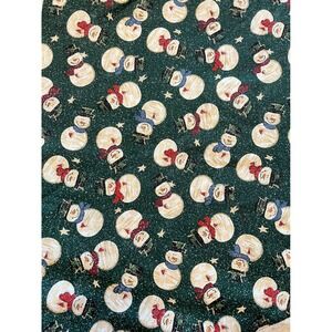 Christmas Snowman Mantle Runner Green Fabric Lace Trim Red‎ Tassel Holiday Decor